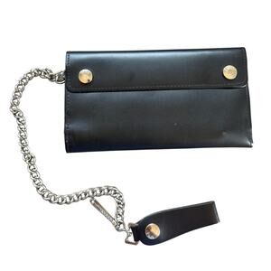 Men's Tri-Fold Leather Chain Wallet Large in Black